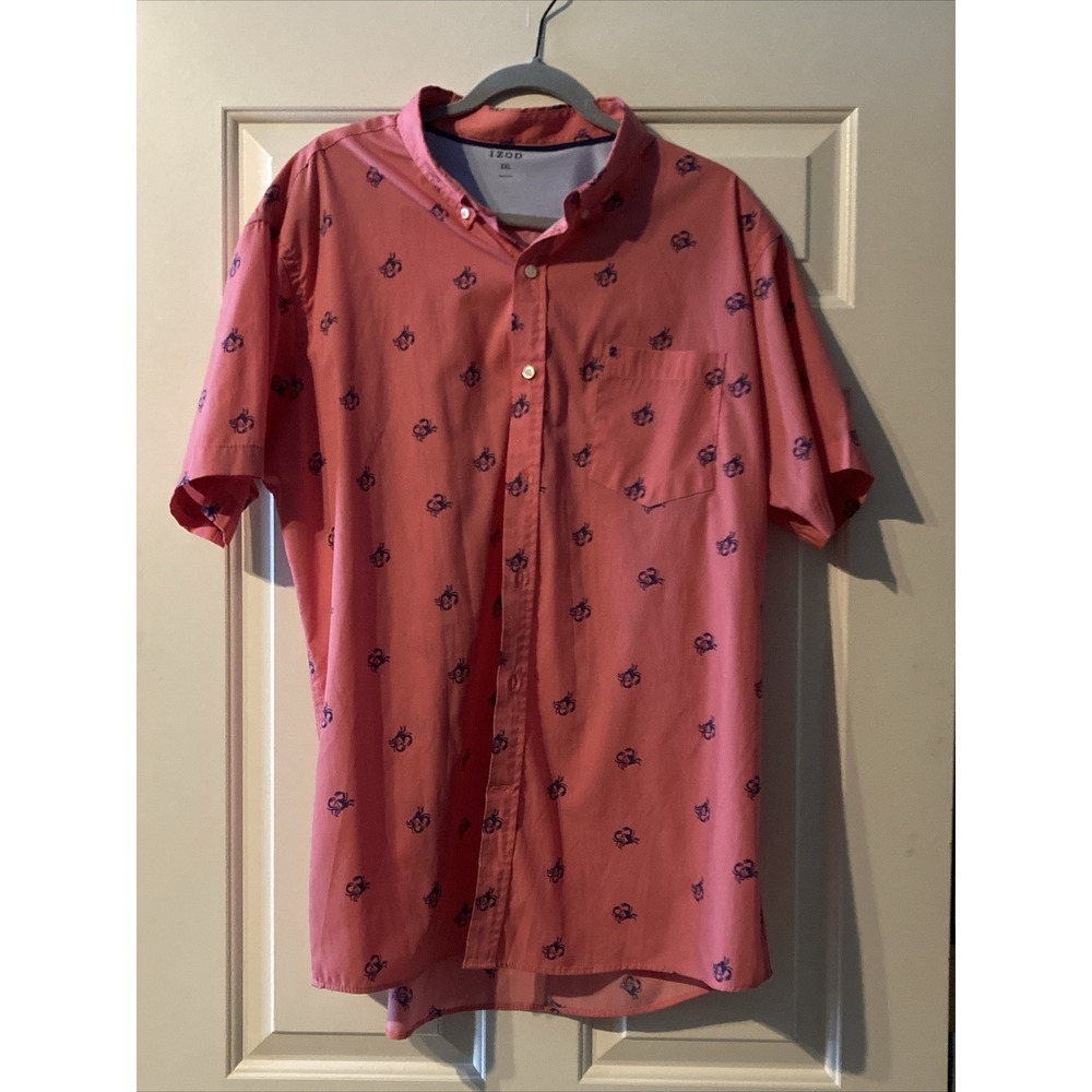 Izod Short Sleeve Button Down Shirt Novelty Summer Crab Print Sz XXL